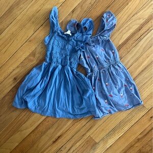 Lot of Two Crewcuts & Cat and Jack blue dresses Size 3. Embroidered & Smocked